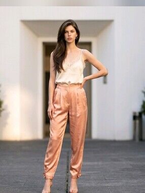 Zara Satin High-Waist Peach Jogger Pants